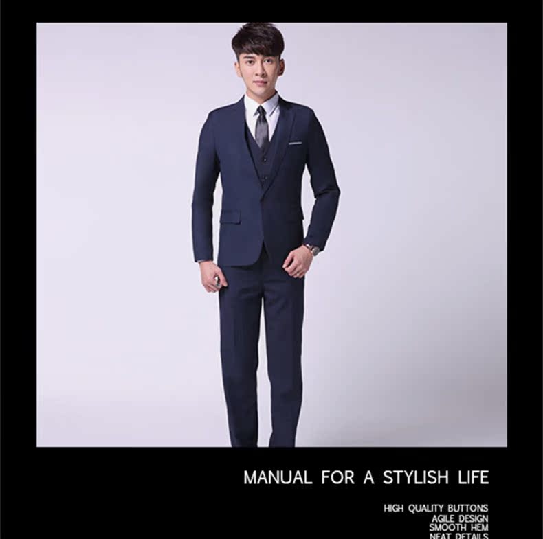 Bộ đồ vest nam mùa xuân và mùa thu tự trồng ba mảnh chú rể Váy cưới chú rể quần tây nam đẹp