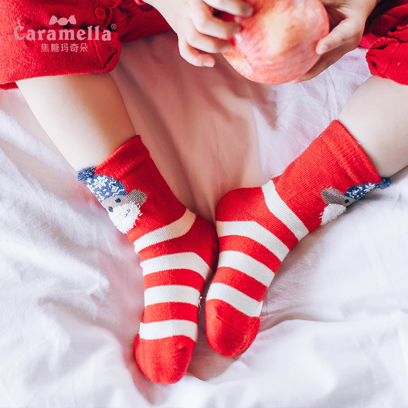 caramella 宝宝袜秋冬加厚地板袜纯棉中筒袜毛巾袜男女童新生儿袜