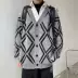 Màu đỏ ròng mùa thu và mùa đông mới áo len nam dài tay Hàn Quốc giản dị retro cardigan xu hướng lỏng lẻo trong áo len đan lười - Áo len thể thao / dòng may Áo len thể thao / dòng may