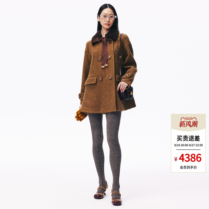 Lefame 2026 New Autum Fashion Fur Collar Double-Breasted Mid-Length Woolen Outwear for Women