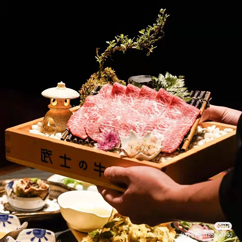 Japanese-Style Grilled Beef and Wagyu Cuisine Sushi Rectangular Wooden Box Special Creative Hot Pot Barbecue Restaurant Beef Platter