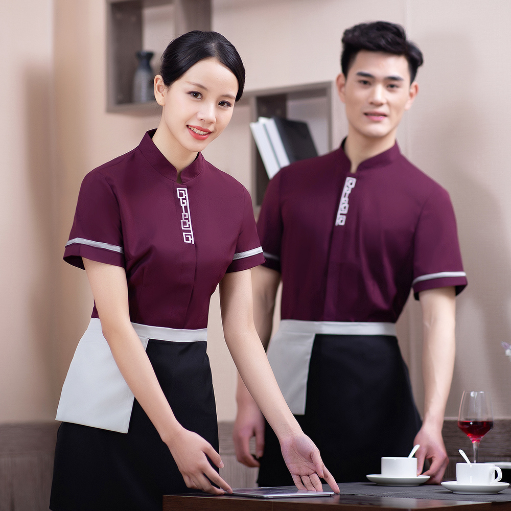 quần áo lẩu công việc cửa hàng waiter ngắn tay khách sạn nóng cửa hàng nồi sảnh bồi bàn ăn mặc quần áo mùa hè phòng trà Trung Quốc