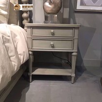 American vintage old gray wood carving bedside table Morrie impression ART side cabinet French antique bedside cabinet