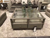 American art Morley impression retro coffee table living room antique solid wood high gray glass square coffee table side