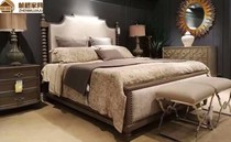 art American country solid wood furniture Morrie impression solid wood bed American antique old old gray solid wood carving bed
