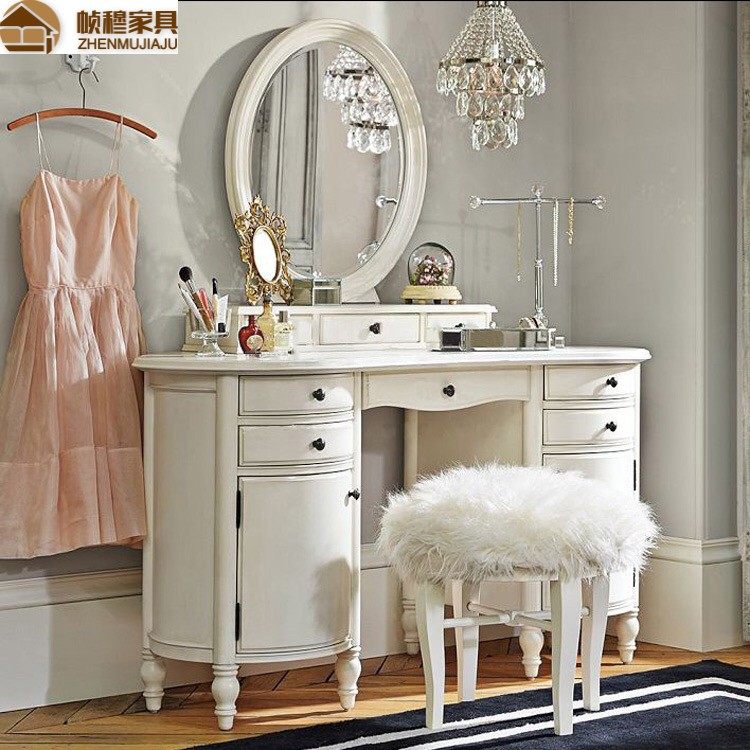 American Countryside Retro Dresser Table Modern Minimalist Oak Solid Wood Made Old small family Makeup Table Bedroom Storage-Taobao