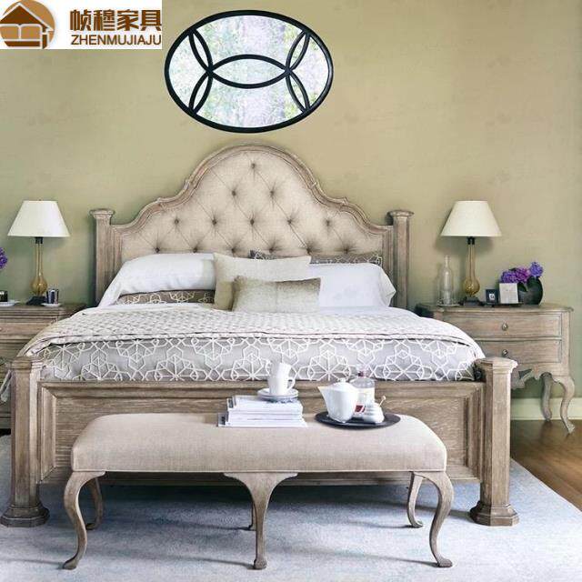 American solid wood bed 1 5 1 8 m princess bed method retro to make old double bed Nordic minimalist cloth soft bunk bed-Taobao