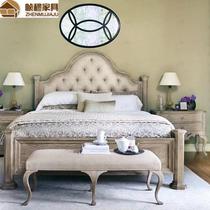 American solid wood bed 1 5 1 8 m princess bed French retro old double bed Nordic simple cloth soft bag bed