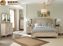 American country antique solid wood bed French retro white old 1 8 double European Mediterranean high-end bed furniture