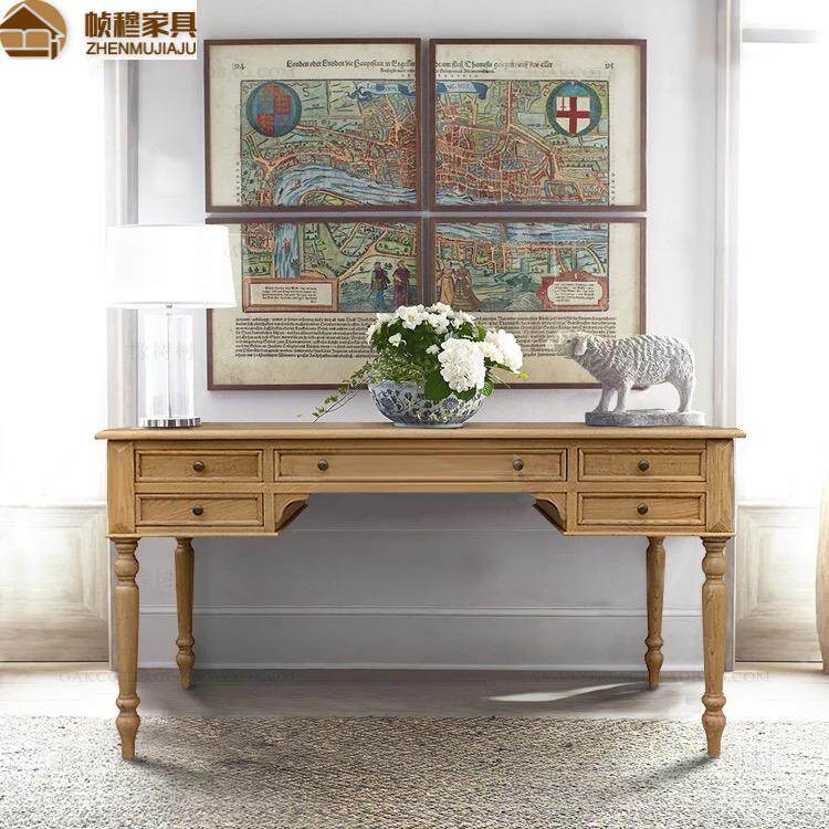 American retro solid wood desk writing desk Nordic minimalist modern desk method to make old oak wood solid wood desk-Taobao