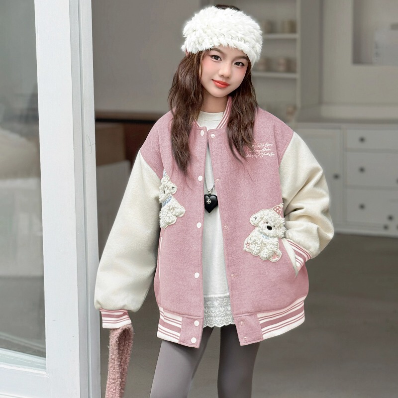 Girls' Fleece-Lined Baseball Jacket, Autumn and Winter 2025 New Style, Super Stylish Thickened Coat for Older Girls, Children's Winter Clothing