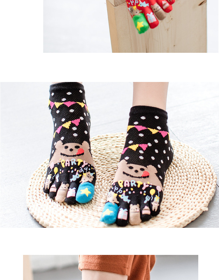 Blue Zixin phim hoạt hình dễ thương năm ngón tay vớ nữ vớ cotton ống ngắn chân vớ thoáng khí thoải mái tất nam cổ ngắn