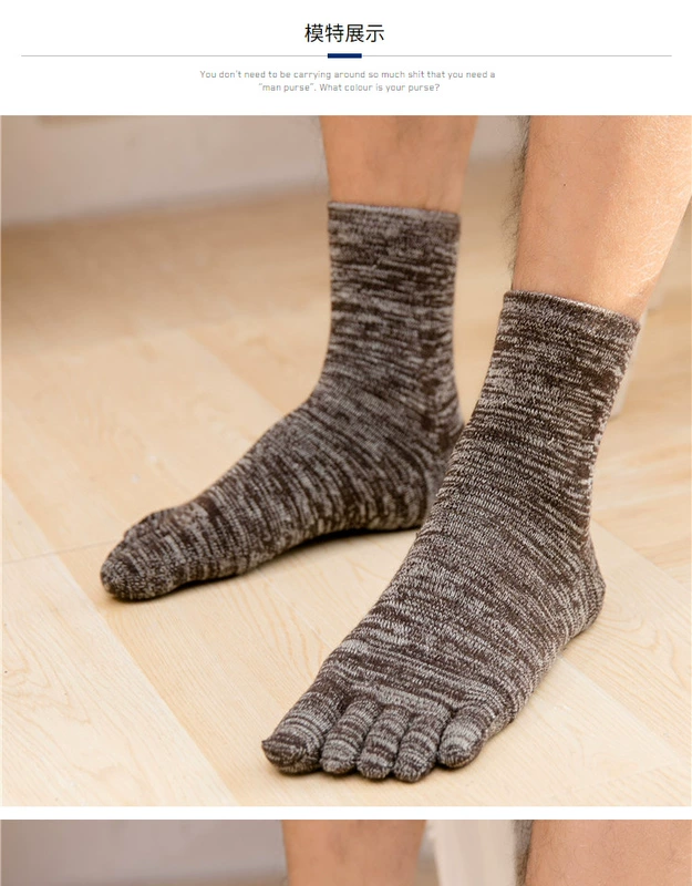 Blue Zixin mùa thu và mùa đông dày năm ngón tất nam Zhongtong tinh khiết cotton terry dày nam vớ vớ vớ cotton