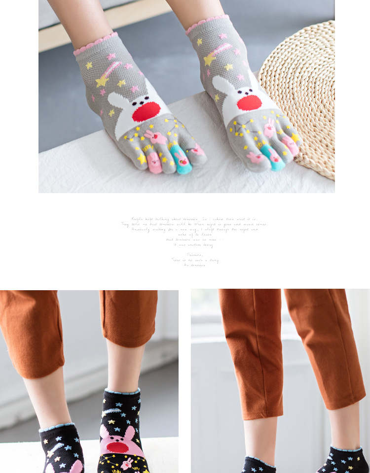 Blue Zixin phim hoạt hình dễ thương năm ngón tay vớ nữ vớ cotton ống ngắn chân vớ thoáng khí thoải mái tất nam cổ ngắn