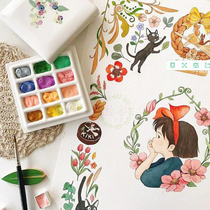 Painted color 518 home Net red with bone china with lid rectangular ceramic palette watercolor pigment moisturizing sub box