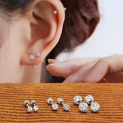 Fine needle small ear needle cartilage double head earrings Europe and America 2021 New Tide rhinestone ear bone screw screw buckle