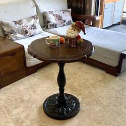 American-Style Vintage Sofa Side Table, Solid Wood Antique Furniture Corner Table, French-Style Coffee Table for Living Room, Casual Small Round Table, Tea Table