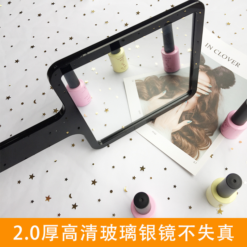 Acrylic square Princess handle makeup mirror Student dormitory hand-held beauty salon Large hand-held beauty mirror