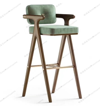 Nordic light luxury solid wood bar chair backrest bar chair home high chair front desk reception bar stool soft high bar stool