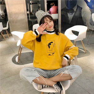 Cao cổ áo thun áo len nữ mùa thu và mùa đông cộng với nhung dày dài tay áo Hàn Quốc phiên bản của thủy triều bf sinh viên loose ulzzang hoang dã