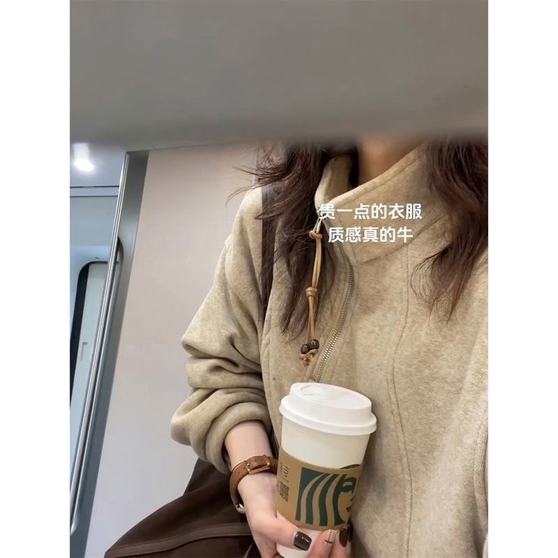 Half-Zip Turtleneck Sweatshirt for Women 2026 New Spring and Autumn Thin Style Early Autumn Loose Lazy Style Pullover Without Hood Top