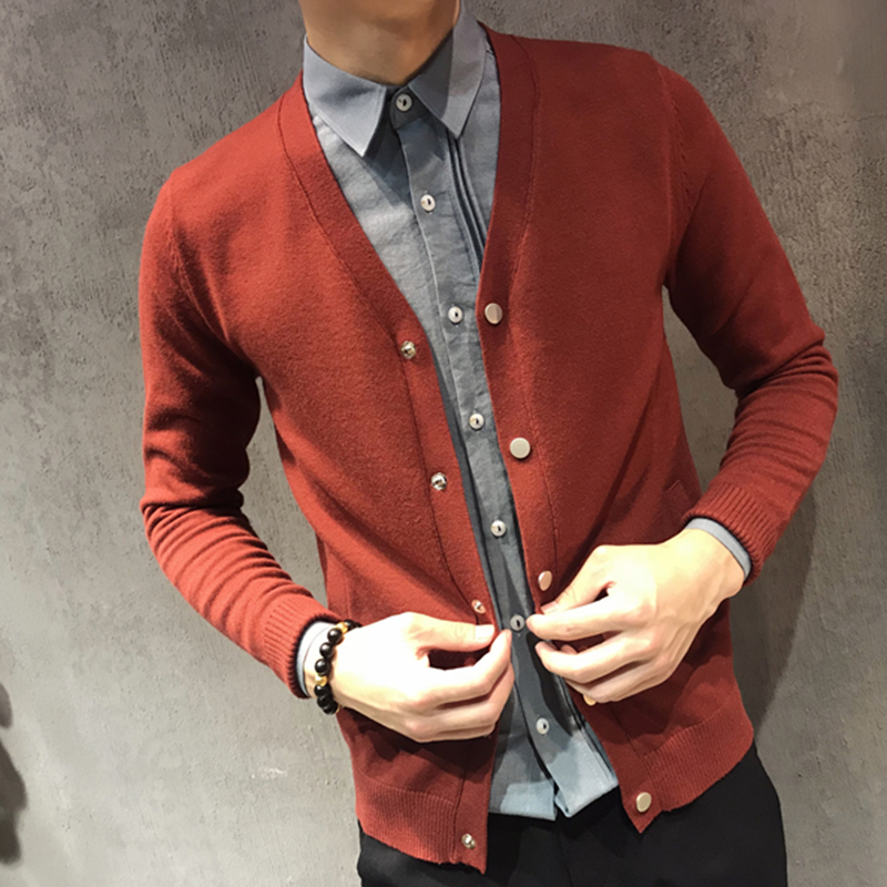 Trend bình thường cardigan nam mùa thu 2020 mới nam áo khoác áo len mỏng mặc một bộ đồ thân áo len dệt kim.