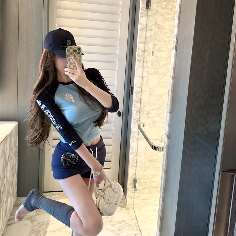 Summer New Style Horseshoe Print Elastic Band Dark Blue Shorts Daily Casual Sports Home Street Ultra-Short Pants Summer New Style Horseshoe Print Elastic Band Dark Blue Shorts Daily Casual Sports Home Street Ultra-Short Pants
