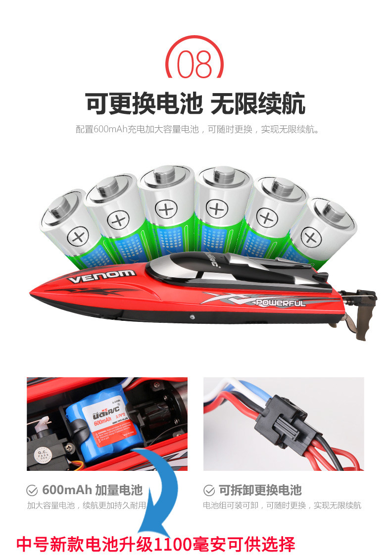 Лодка на электро-, радиоуправлении 优迪遥控船高速快艇无线拉网摇控模型充电动轮船水上男孩儿童玩具 Udir