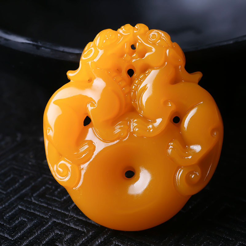 Huanglong jade Pixiu pendant safety buckle Jade Unicorn thing safety Men's and women's jade pendant safety card jade pendant