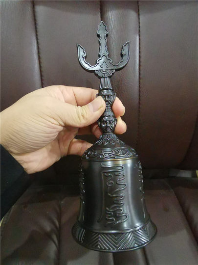 Taoist Supplies Black Tenor Bell Tenor Bell French Bell Method Bell Taoist Three Clear Bell Three-Pronged Diamond Bell Hand Bell