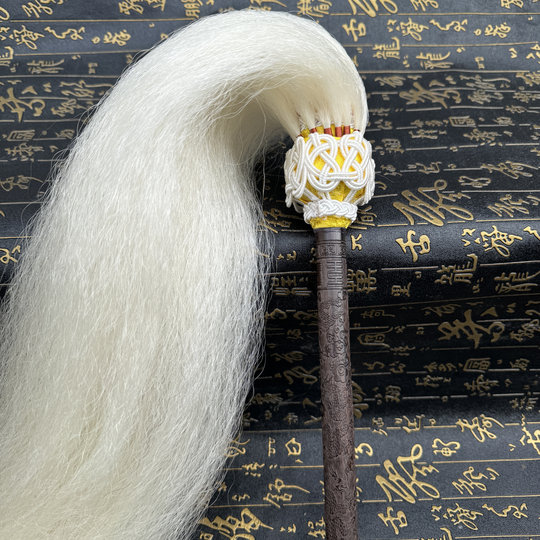 Taoist Supplies: Nine Five Supreme Yak Hair Duster, Genuine Cow Hair, Finely Carved Ebony Handle, Tai Chi Duster, Household Use