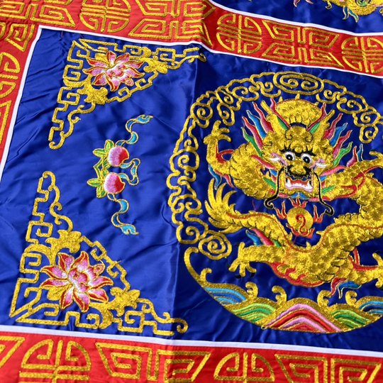 Taoist Longhu Mountain Table Skirt with Small Dragon and Gold Thread, Blue Table Skirt, Fine Embroidery, Double Dragon Blue Altar Skirt