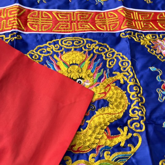 Taoist Longhu Mountain Table Skirt with Small Dragon and Gold Thread, Blue Table Skirt, Fine Embroidery, Double Dragon Blue Altar Skirt