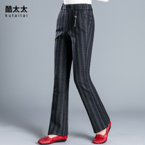 Cool Mrs. Plaid Bell pants mother middle-aged womens pants autumn and winter New plus velvet padded high waist casual pants trousers