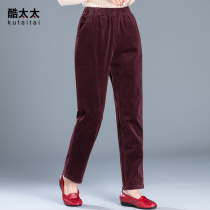 Mrs. Cool autumn and winter mother corduroy long pants elastic waist stretch straight pants middle-aged and elderly womens pants