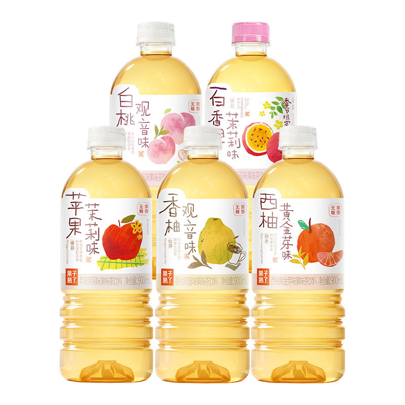 果子熟了白桃观音西柚黄金芽果味茶饮料0糖0卡0脂清爽果香900ml