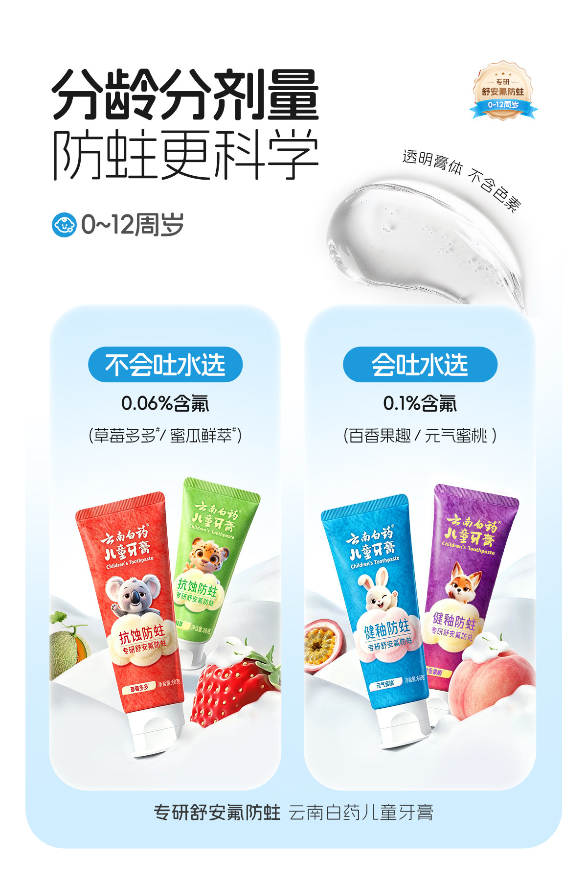 安享好物 安享A级牙膏-云南白药防蛀 草莓儿童牙膏 国标 