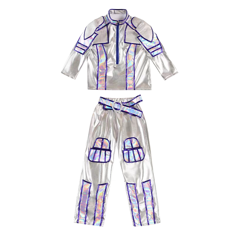 Modern Dance Breaks through the Sky, Same Style Performance Costume, Tech Suit, Silver Leather Suit, Performance Costume, Robot Cool Outfit