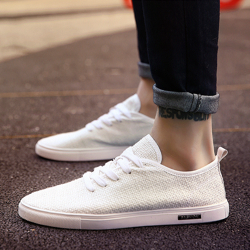 夏季男鞋子男士帆布鞋潮流百搭个性板鞋休闲潮鞋透气亚麻布鞋