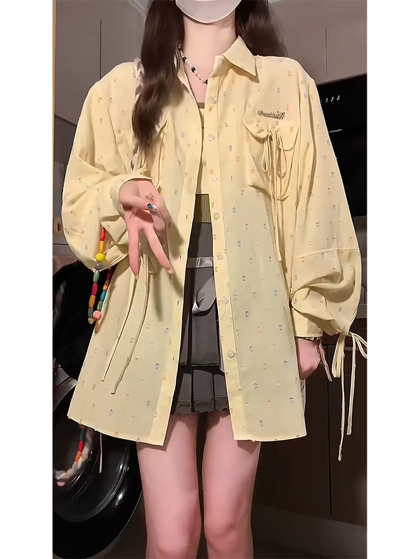Tie Bow Polo Shirt for Women, Spring, Autumn and Summer, Design Sense, Niche, High-End, Sweet, Preppy Style, Thin Jacket