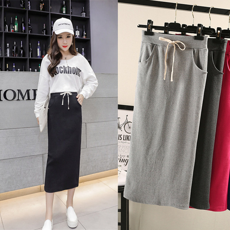 Autumn new rear opening fork wrapping skirt half body dress with long version of hip skirt, woman with high waist dresses a step skirt