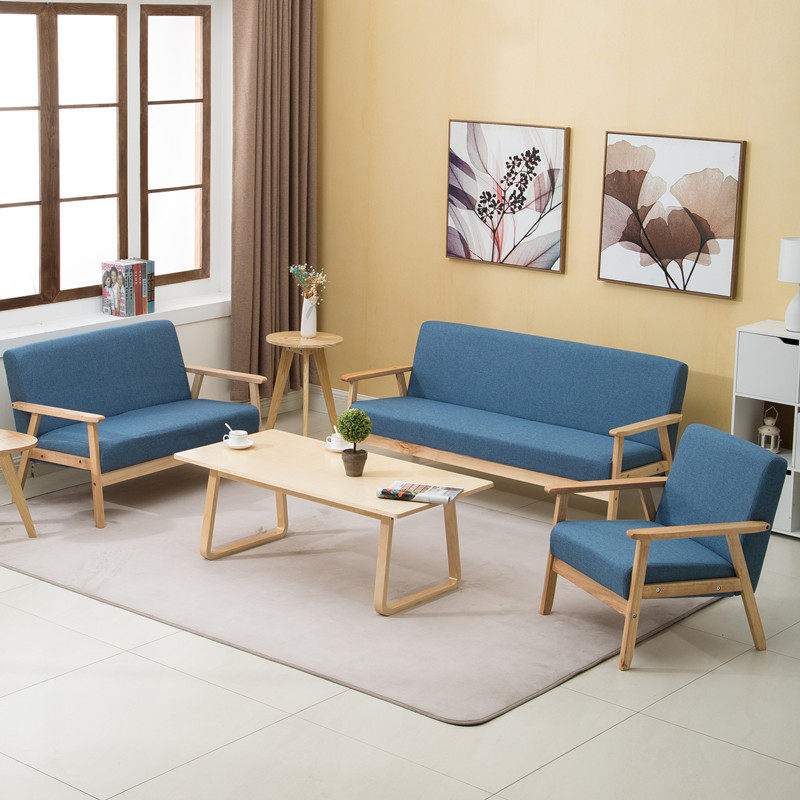 Nordic minimalist solid wood cloth Sofa Simple small family Living room Single double trio Small sofa tea table Composition