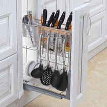  Upper and lower plate kitchen room High cabinet cabinet room pull basket kitchen and bathroom three-layer seasoning cabinet lifting and moving fashion style