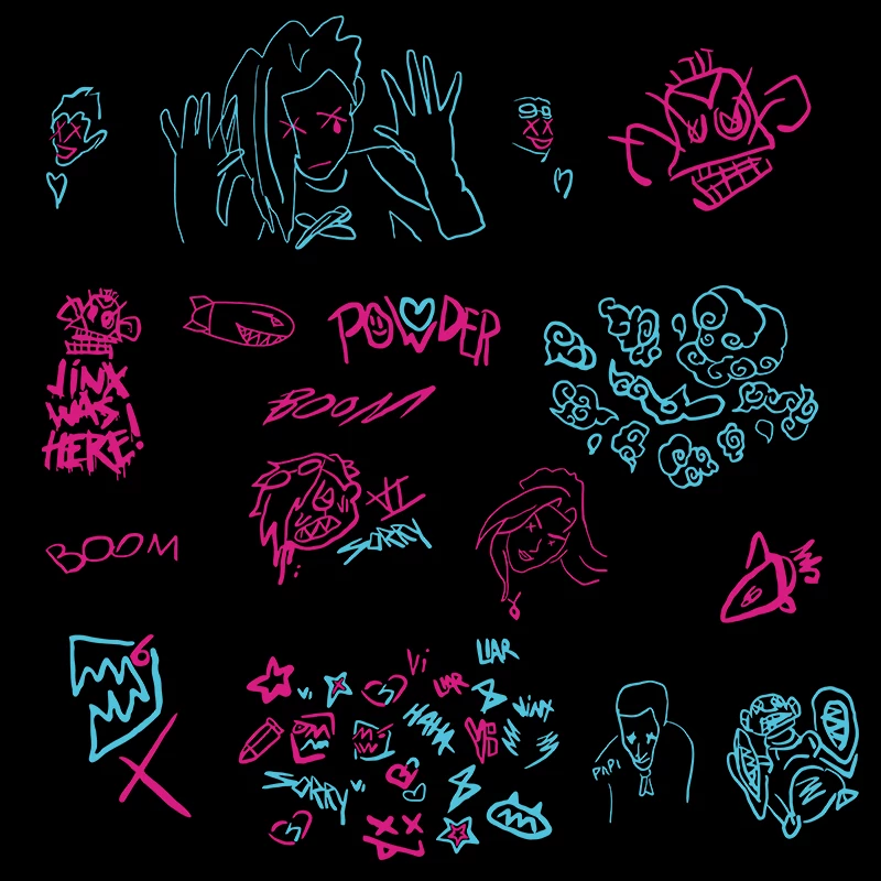 Стикер Jinx Kimkis Sticker Tie Zuorian Graffiti Night Heroes Decoration Sticker Kim Kos Rotten Right Blade Helmet Sticker