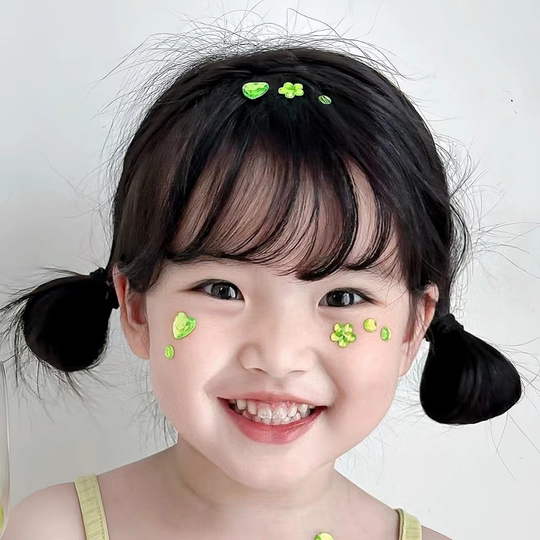 Children's Double Ball Head Wig for Women with Short Hair, Sweet and Cute Baby Hairstyle, Daily Breathable Air Bangs Full Headgear
