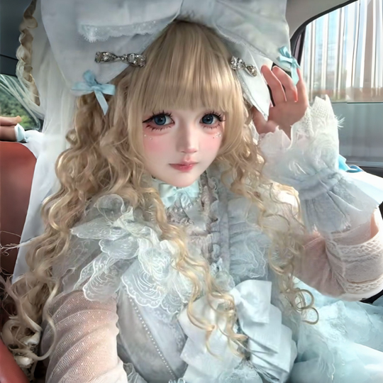 Ancient doll-like wool curly wig for women with long curly hair Lolita sweet and cute full bangs instant noodles curly full headgear