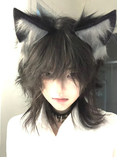 Mullet head wig men's short hair fashion trend Japanese handsome wolf tail fluffy natural unisex full headgear style