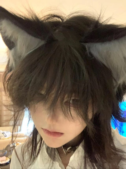 Mullet head wig men's short hair fashion trend Japanese handsome wolf tail fluffy natural unisex full headgear style