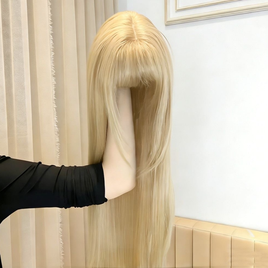 Lolita Sweet and Natural Korean-Style Platinum Wig Long Straight Hair Fashionable Fluffy Realistic Daily Age-Reducing Full Wig