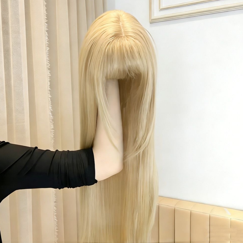 Lolita Sweet and Natural Korean-Style Platinum Blonde Wig, Long Straight Hair, Fashionable and Fluffy, Realistic, Everyday, Age-Reducing Full Wig